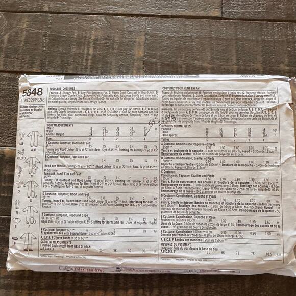 Simplicity Costumes For Kids Pattern Panda, Devil, Angel, Dinosaur CUT Sizes 1-4 - Picture 4 of 4